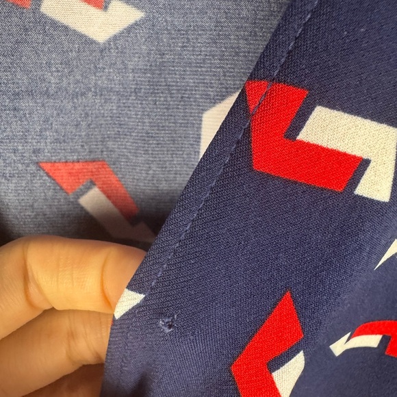 Moda International Navy Blue Wrap Dress with Red and White Pattern 4 - Picture 9 of 9